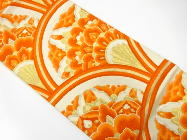 JAPANESE KIMONO / ANTIQUE FUKURO OBI / SILK / WOVEN FLOWER SEIGAIHA